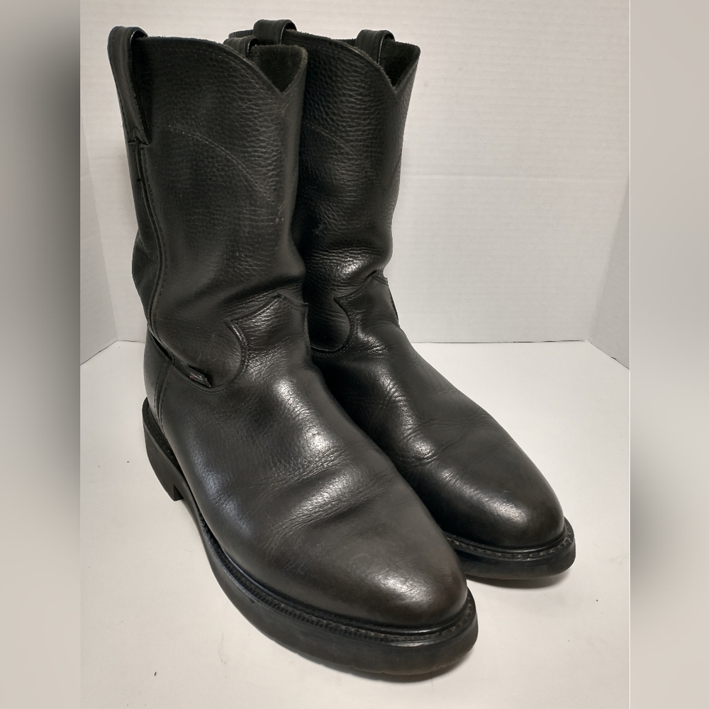 Justin USA 4763‎ Conductor 10" Mid Calf Black Roper Work Pull-On Boots, Size 9EE